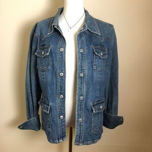 Vintage GAP Y2K Denim Western Shirt Jacket Patch Pockets Size Medium